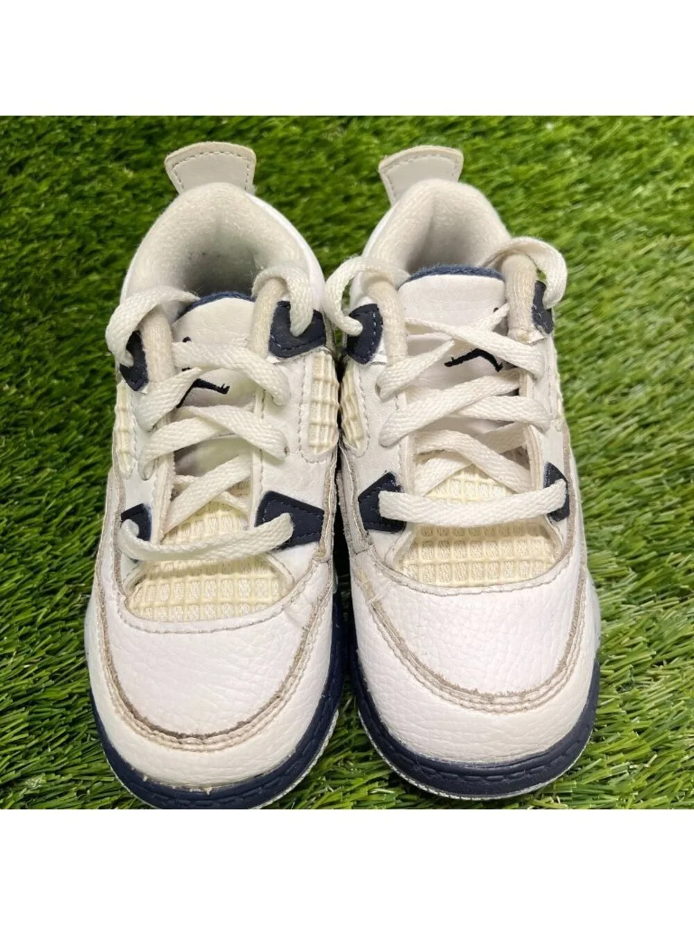 Nike Air Jordan 4 Retro Toddler Size 7C White Navy Athletic Shoes Sneakers